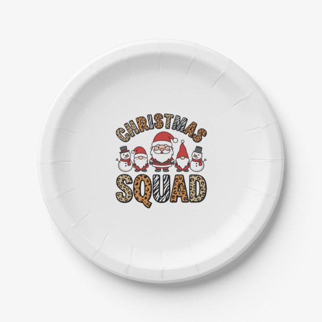 Christmas Squad Santa Snowman Leopard Print Design Paper Plate (Front)