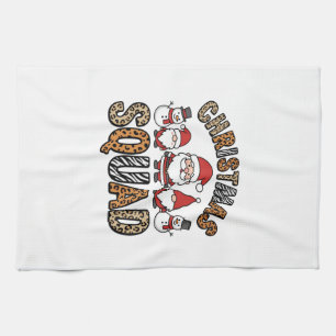 Christmas Squad Santa Snowman Leopard Print Design Tea Towel