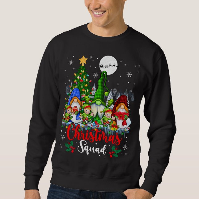 Christmas Squad Three Santa Elf Gnomes Xmas Tree L Sweatshirt (Front)