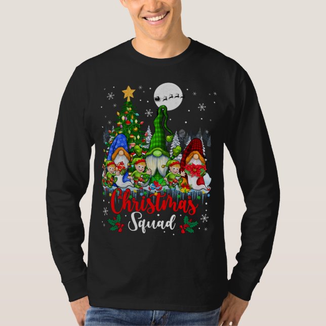Christmas Squad Three Santa Elf Gnomes Xmas Tree L T-Shirt (Front)
