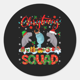 Christmas Squad Three Santa Reindeer Elf Manatees  Classic Round Sticker