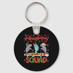 Christmas Squad Three Santa Reindeer Elf Manatees  Key Ring