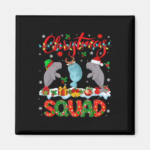 Christmas Squad Three Santa Reindeer Elf Manatees  Magnet