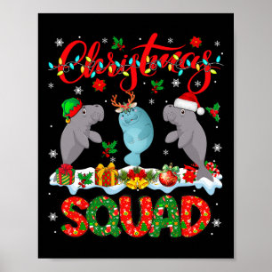 Christmas Squad Three Santa Reindeer Elf Manatees Poster