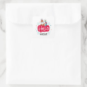 Christmas square sticker hello winter