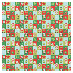 Christmas Squares Santa Elves Reindeer & More Fabric
