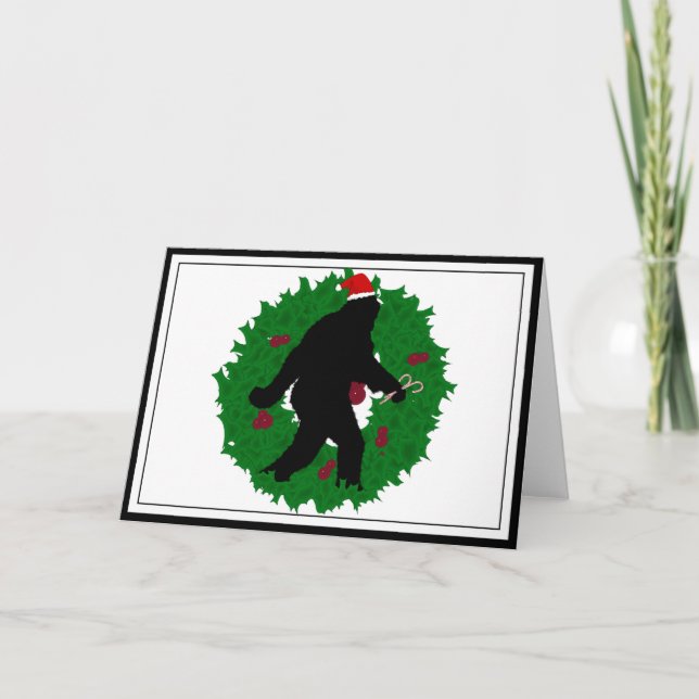 Christmas Squatchin' Wreath Holiday Card (Front)