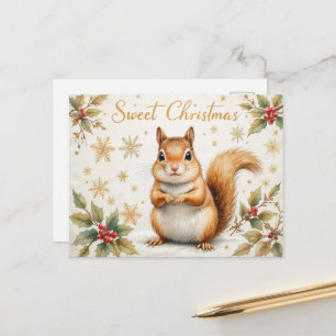 Christmas Squirrel Adorable Woodland Holiday Art Postcard