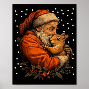Christmas Squirrel And Santa Claus Forest Animal W Poster