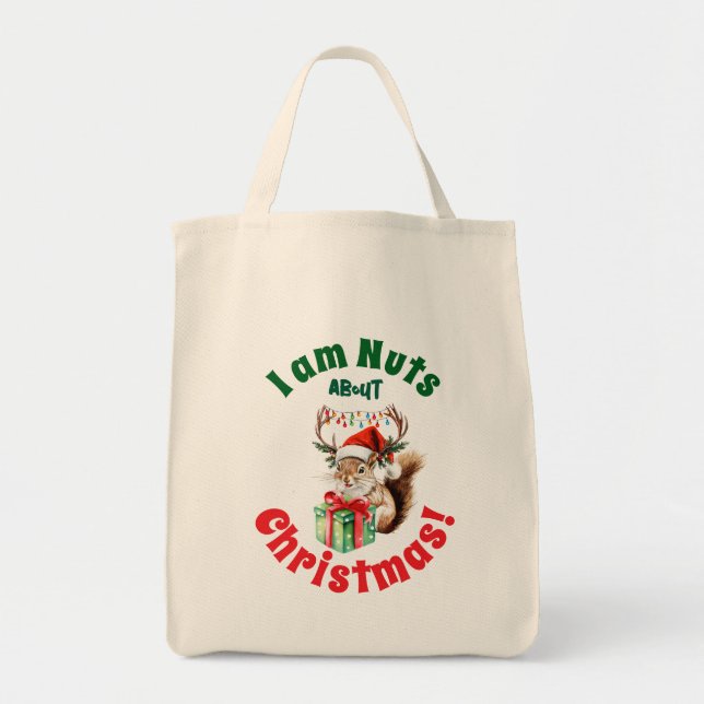 Christmas Squirrel & Antlers Lights Tote Bag (Front)
