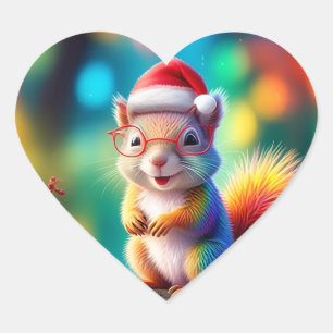 Christmas Squirrel As Santa Claus-56765 Heart Sticker
