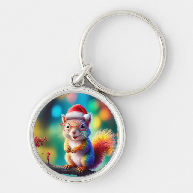 Christmas Squirrel As Santa Claus-56765 Key Ring (Front)