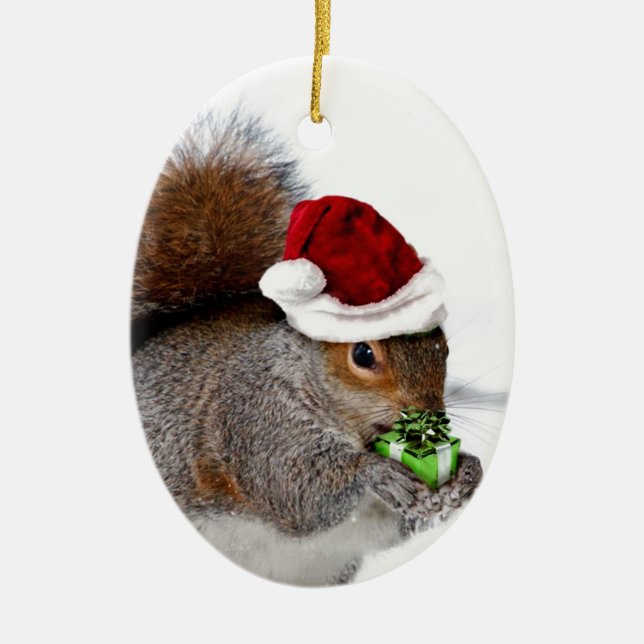 Christmas Squirrel Ceramic Tree Decoration (Front)
