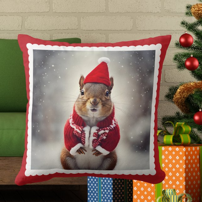 Christmas Squirrel Cute Santa Winter Outfit Cushion (Creator Uploaded)