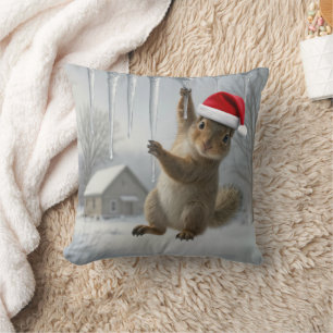 Christmas Squirrel Hanging From an Icicle Cushion