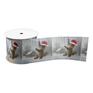 Christmas Squirrel Hanging From an Icicle Satin Ribbon