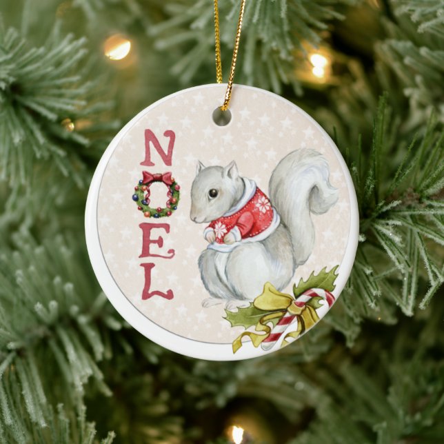 Christmas Squirrel Illustration Ceramic Tree Decoration (Tree)