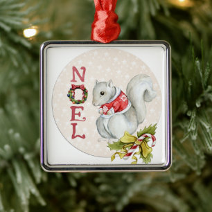 Christmas Squirrel Illustration Metal Tree Decoration