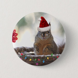 Christmas Squirrel in Basket with Snow 6 Cm Round Badge