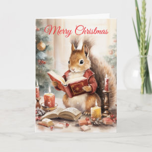Christmas Squirrel reading Holiday Card