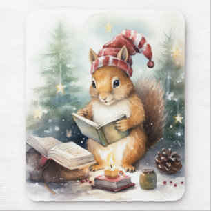 Christmas Squirrel reading Mouse Pad