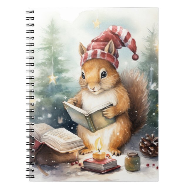 Christmas Squirrel reading Notebook (Front)