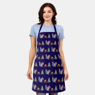 Christmas Squirrel Roasting Hazelnuts on Log Fire Apron