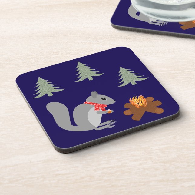 Christmas Squirrel Roasting Hazelnuts on Log Fire Coaster (Left Side)