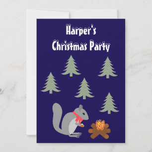 Christmas Squirrel Roasting Hazelnuts on Log Fire Invitation