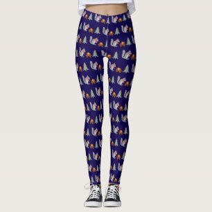 Christmas Squirrel Roasting Hazelnuts on Log Fire Leggings