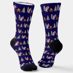 Christmas Squirrel Roasting Hazelnuts on Log Fire Socks