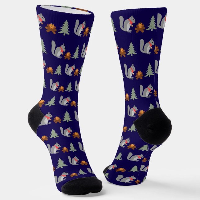 Christmas Squirrel Roasting Hazelnuts on Log Fire Socks (Angled)