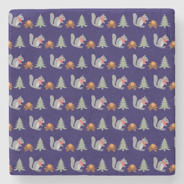 Christmas Squirrel Roasting Hazelnuts on Log Fire Stone Coaster (Front)
