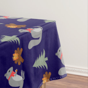 Christmas Squirrel Roasting Hazelnuts on Log Fire Tablecloth