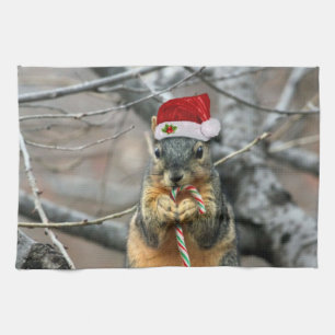 Christmas squirrel tea towel