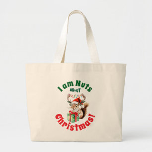 Christmas Squirrel with Antlers Lights Tote Bag