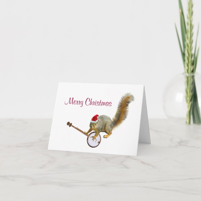 Christmas Squirrel with Banjo Holiday Card (Front)