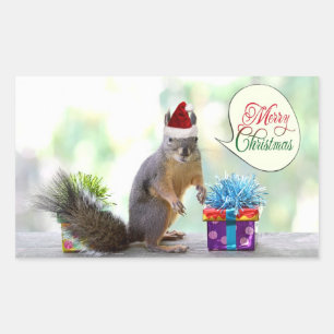 Christmas Squirrel with Christmas Presents Rectangular Sticker