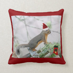 Christmas Squirrel with Christmas Stocking Cushion