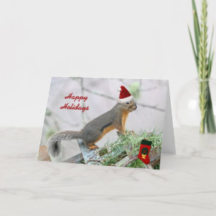Christmas Squirrel with Christmas Stocking Holiday Card