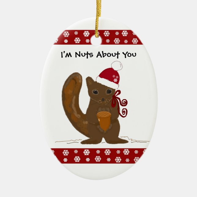 Christmas Squirrel with Cute Saying Ceramic Tree Decoration (Front)