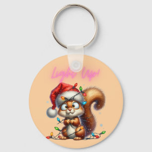 Christmas Squirrel with Festive Lights Card Key Ring