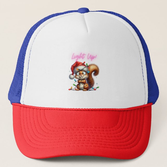 Christmas Squirrel with Festive Lights Card Trucker Hat (Front)