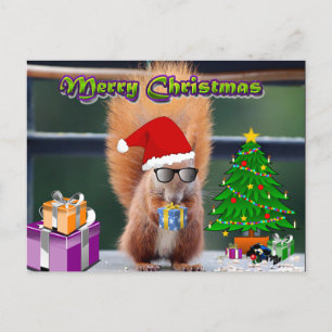 Christmas Squirrel with gifts and tree Postcard