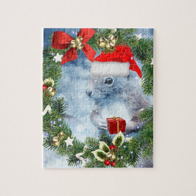 Christmas Squirrel with Holiday Wreath Jigsaw  Puzzle (Vertical)