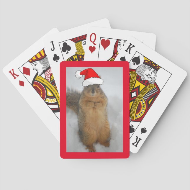 Christmas Squirrel with Santa Hat Playing Cards (Back)