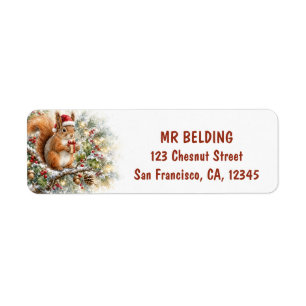 Christmas Squirrel with Santa Hat Watercolor