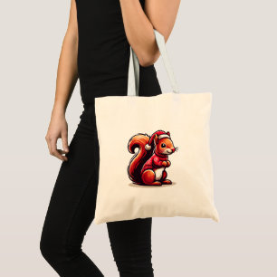 Christmas Squirrel with Santa Hat, Xmas Squirrel Tote Bag