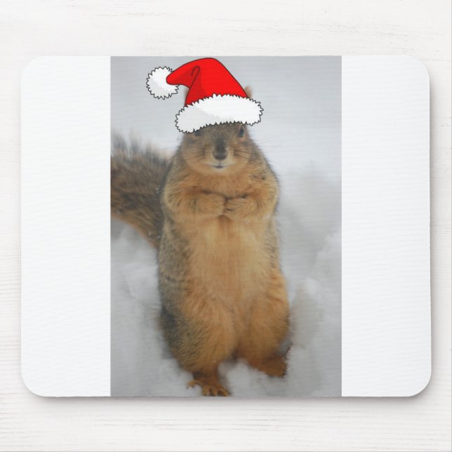 Christmas Squirrel with Santa Mouse Pad (Front)