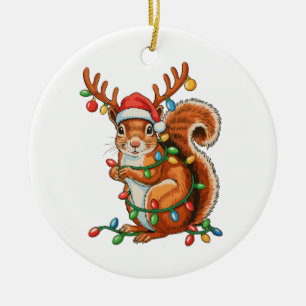 Christmas Squirrel Xmas Lights Cute Holiday Season Ceramic Tree Decoration